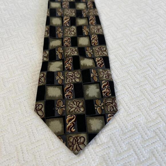 Vintage Protocol Platinum 100% Silk Black Grey Paisley Neck Tie 80s Checkered - Picture 2 of 8